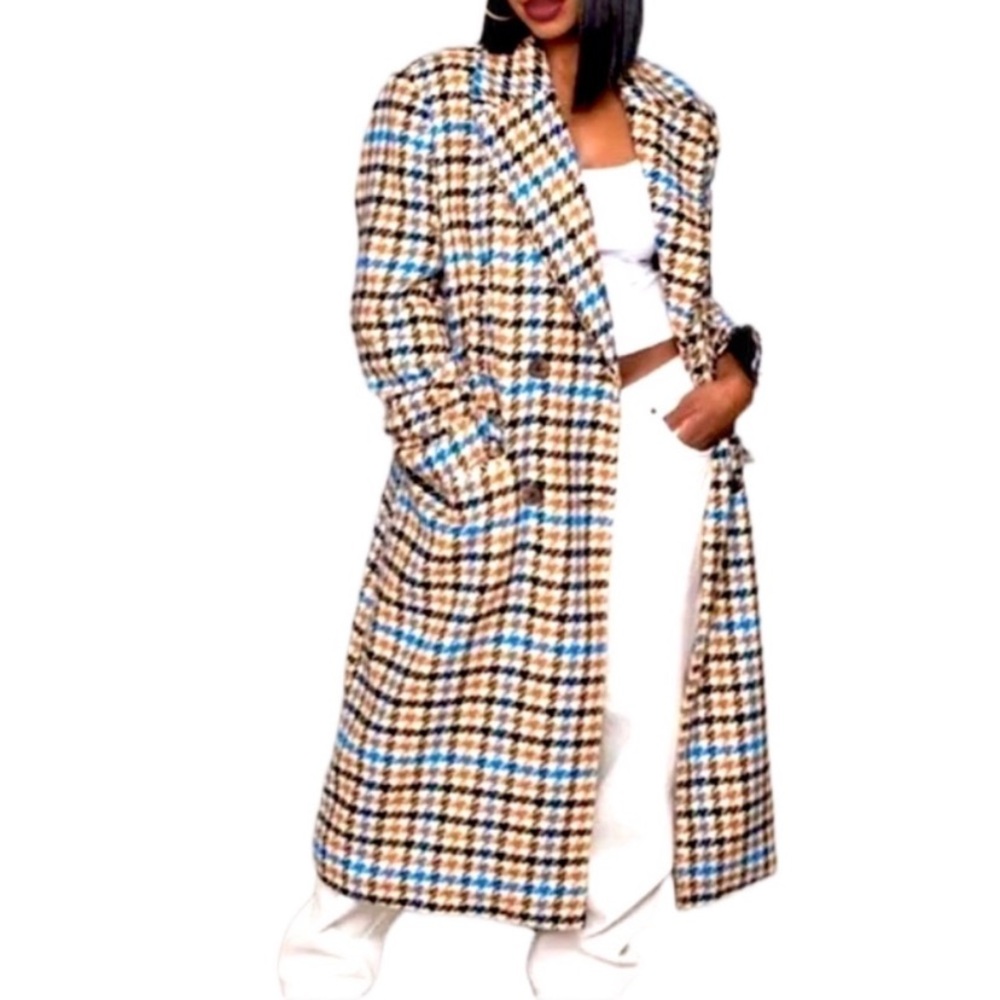 NWT Houndstooth Double Breasted Trench Coat • 3X 4X
